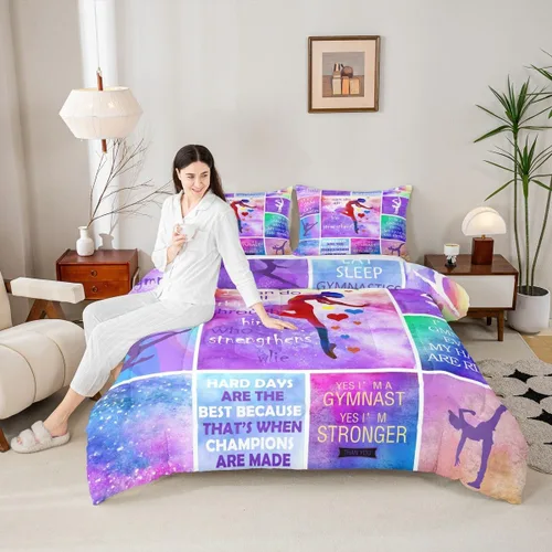 Miniatura 9 de Manfei - Juego de edredón para amantes de la gimnasia y la danza, tamaño individual, juego de ropa de cama romántica con diseño de cielo estrellado