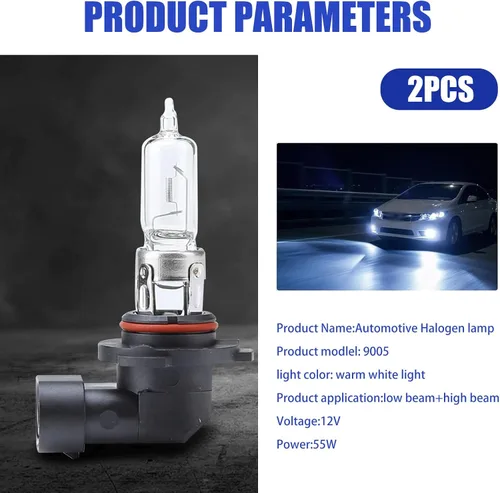 Miniatura 2 de Pack-2 Bombillas Halógenas para Automóvil 9005, Lámpara de Cuarzo de 55W 12V, Reemplazo de Luz Antiniebla de Haz Bajo/Alto Súper Brillante, Bombilla