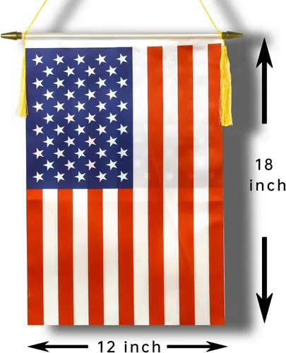 Miniatura 2 de CANTENDO Paquete de 2 banderas de pared estadounidenses, bandera colgante de Estados Unidos con poste colgante de madera y acabado satinado