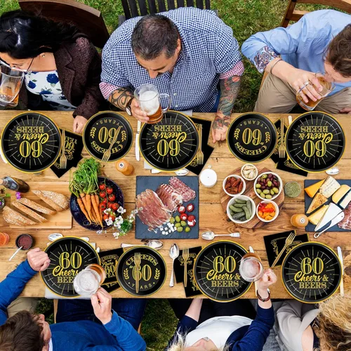 Miniatura 6 de Juego de 96 platos y servilletas para cumpleaños de 60 años, suministros de fiesta de saludos a 60 años, decoraciones de cumpleaños de 60 años