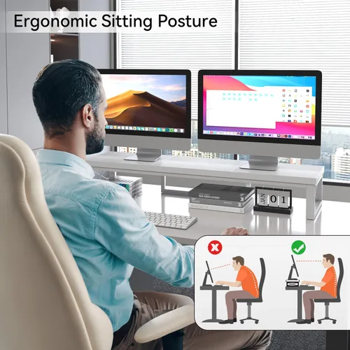 Miniatura 2 de IBUYKE Soporte elevador grande para monitor doble para 2 monitores, soporte de madera para monitor de computadora de escritorio, estante de Blanco