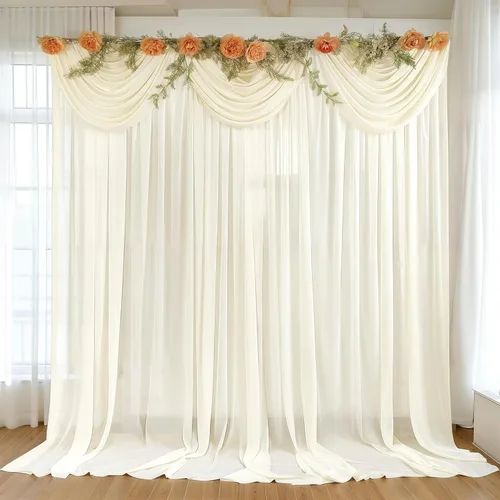 Miniatura 9 de Cortinas de fondo azul bebé de 10 pies x 10 pies, tela de gasa chiffon transparente sin arrugas, tela de fondo fotográfico drapeada para arco