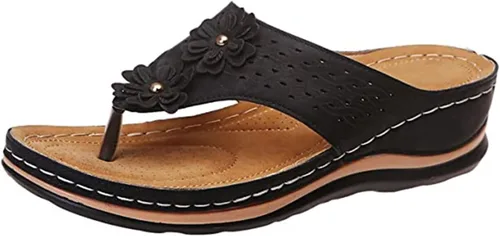 Miniatura 130 de Ladmiple Sandalias ortopédicas florales de moda 2023 con soporte de arco, zapatillas romanas casuales con puntera abierta