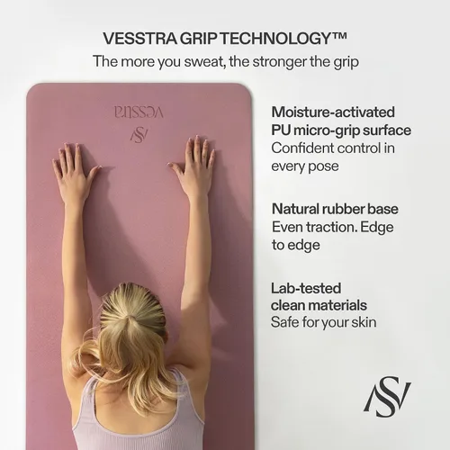 Miniatura 2 de Esterilla de yoga premium – Agarre de poliuretano antideslizante activado por el sudor I Base de goma natural I 0.157 in para yoga, pilates y Rosa