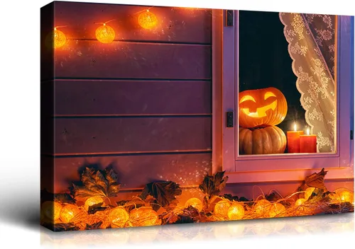 Miniatura 27 de Denozer - Pintura artística de pared de Halloween, impresión artística sobre lienzo para dormitorio, sala de estar, decoración de pared del hogar