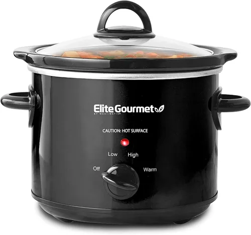 Elite Gourmet MST-350B# - Olla de cocción lenta eléctrica, temperatura ajustable, entradas, salsas, guisos y salsas, tapa de vidrio apta para Negro