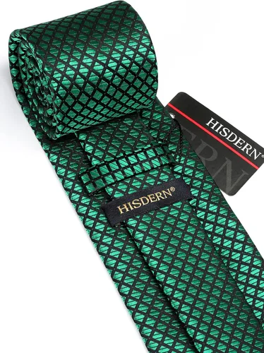 Miniatura 18 de HISDERN Conjunto de corbata a cuadros a cuadros pañuelo tejido clásico formal para hombre corbata y bolsillo cuadrado