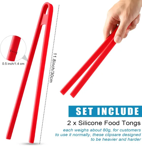 Miniatura 2 de Patelai 2 pinzas de silicona de 11.8 pulgadas para cocinar, pinzas de silicona, pinzas para tostadora, largas resistentes al calor, utensilios