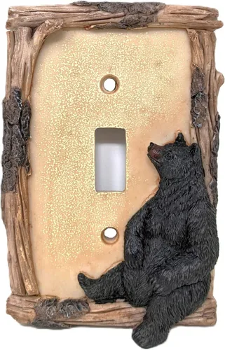 BestGiftEver Black Bear on Logs - Placa de pared para decoración del hogar estilo cabaña Lodge | Ideal para amantes de la naturaleza y la vida