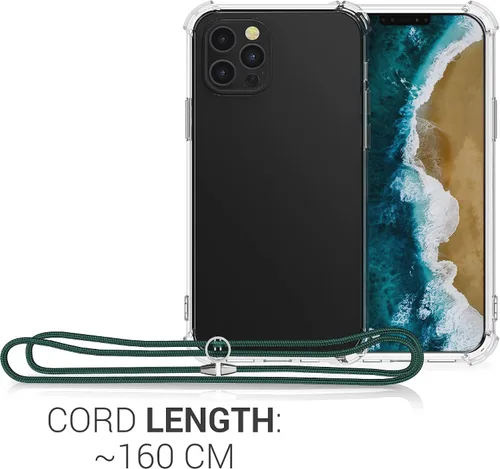 Miniatura 3 de kwmobile Funda cruzada compatible con Apple iPhone 12 Pro Max, funda transparente de TPU con correa de cable, color verde oscuro/transparente