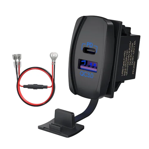 Miniatura 7 de DaierTek Interruptor de palanca USB marino 12V con 2 puertos de carga 4.2A, impermeable, con salida de enchufe y voltímetro digital LED azul
