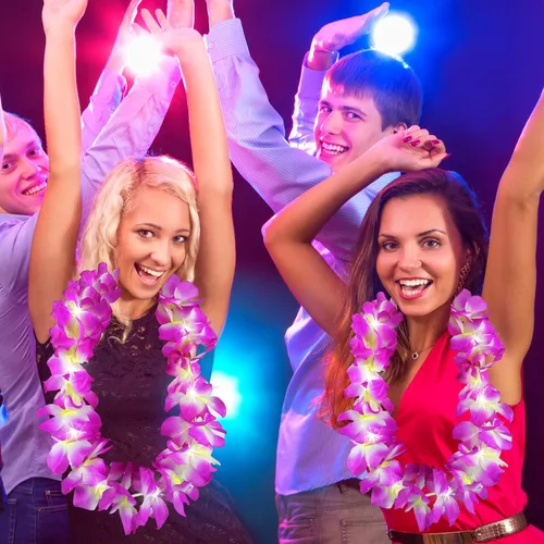 Miniatura 36 de Sherr 24 piezas de collares de flores de leis hawaianas con luces LED para boda, luces LED para leis hawaianas, collares de flores de leis hawaianas