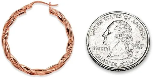 Miniatura 3 de Aretes de aro redondos de plata de ley con destello de oro rosa para mujer (0.079 x 0.591 in - 45 mm de diámetro)