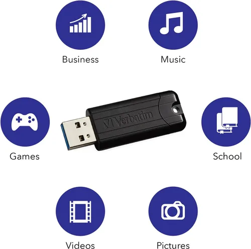 Miniatura 3 de Verbatim 128GB Pinstripe USB 3.2 Gen 1 Unidad Flash Retractable - Negra