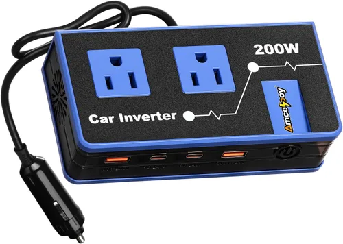 Miniatura 10 de Inversor de corriente para automóvil de 200 W, adaptador de salida de automóvil dual DC de 12 V a 110 V CA a enchufe de pared, carga rápida de 24 W