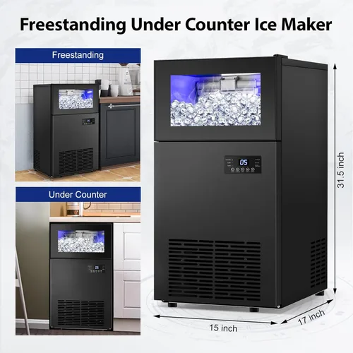 Miniatura 6 de Máquina de hielo Commercail mejorada de 160 libras/24 horas con capacidad de hielo de 35 libras, máquina de hielo mejorada de 15 pulgadas de ancho