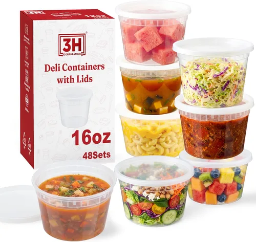 Miniatura 12 de Recipientes de 8 onzas con tapas (48 juegos/96 piezas) pequeños recipientes de plástico para aperitivos, congelador, microondas, sin BPA