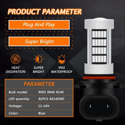 Miniatura 2 de Bombillas LED de alta potencia de 92 SMD 10000 K azul profundo 9005 9006 9145 9140 H10 Foco antiniebla súper brillante o luces de conducción diurna