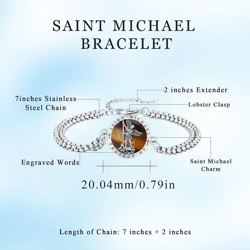 Miniatura 85 de Pulsera unisex de San Miguel/Cristóbal/Benedicto/Jude/José/Guadalupe/Ángel de la Guarda/Santa Muerte Pulsera de plata de ley 925 con cadena de doble