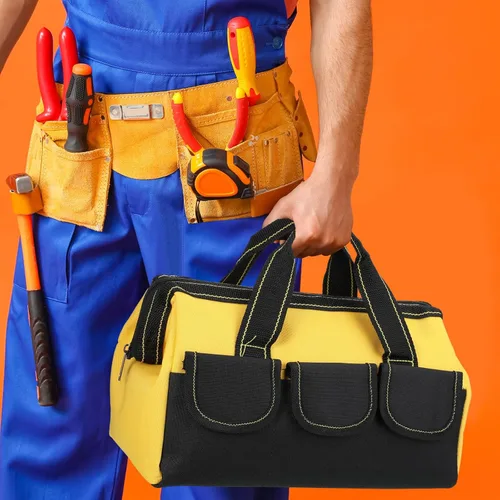 Miniatura 7 de Bolsa de herramientas de 4 piezas con base moldeada resistente al agua, múltiples bolsillos, bolsa de herramientas de boca ancha, organizador