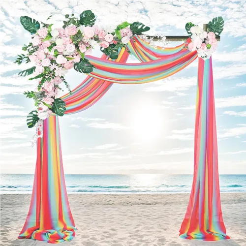 Miniatura 11 de DUOBAO 2 paneles de gasa amarilla para arco de boda, cortinas de gasa de 20 pies de gasa para banquetes de boda, cortinas de gasa transparente