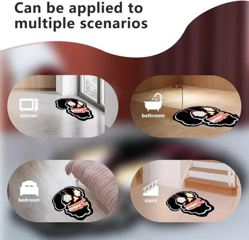 Miniatura 4 de Alfombra de baño negra con diseño de dibujos animados, diseño de calavera divertida, tapete de baño de microfibra, suave, grande, de bienvenida