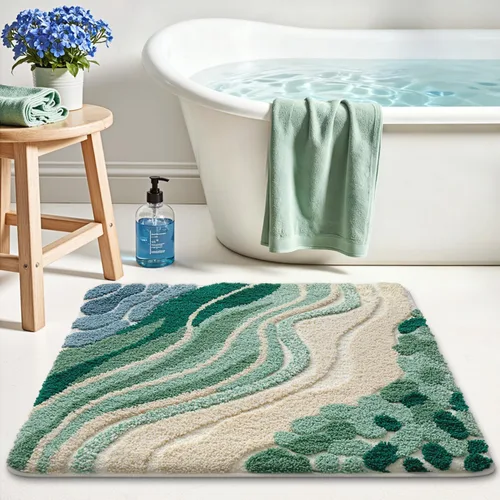 Miniatura 3 de LUMI Alfombra cuadrada de baño de playa, antideslizante, de secado rápido, ultra suave, lavable, absorbente, alfombra de baño con tema mar oceánico