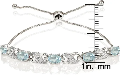Miniatura 3 de Pulsera ajustable de plata de ley auténtica o creada con piedras preciosas infinitas.