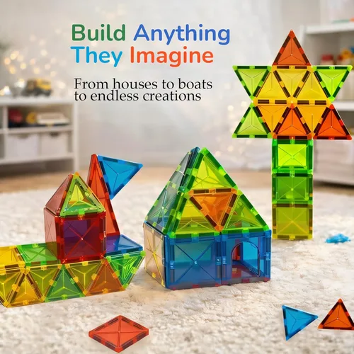 Miniatura 6 de LATI Juego de iniciación de azulejos magnéticos para niños, bloques de construcción magnéticos para principiantes para aprendizaje temprano, 2D