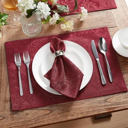 Miniatura 2 de Elrene Home Fashions Caiden Elegance - Manteles individuales de tela de damasco, 13 x 19 pulgadas, arándano, 4 unidades (paquete de 1)