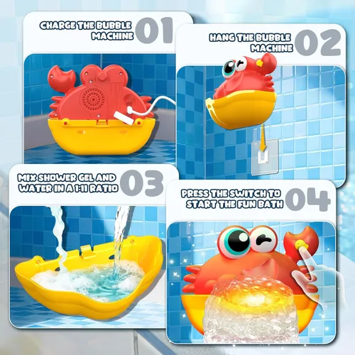 Miniatura 5 de Juguetes de baño para niños de 1 a 3 años, juguetes de baño iluminados para bebés, creador de burbujas de cangrejo con luz colorida, regalos de Rojo