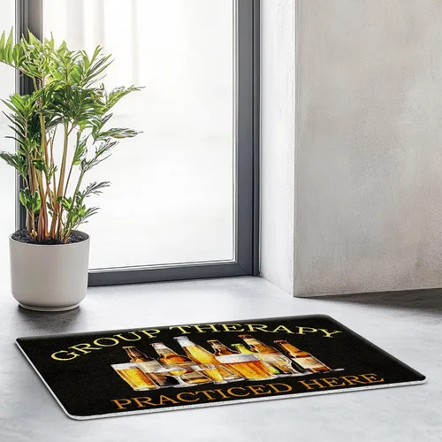 Miniatura 7 de JINYO Funny Bar Door Mat, Group Therapy Practiced Here Doormat Home Bar Man Cave Lounge Pub Club Party, Funny Beer and Cocktails Welcome Mat for