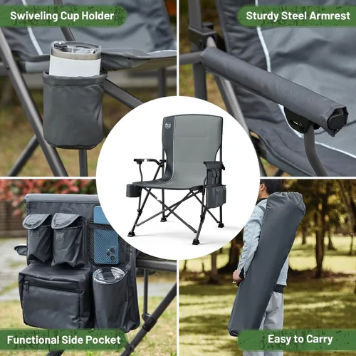 Miniatura 9 de TIMBER RIDGE Silla de Campamento Plegable de Gran Tamaño con Respaldo Alto, Resistente para Adultos, Soporta hasta 500 libras con Portavasos, Bolsa
