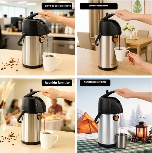 Miniatura 5 de TOMAKEIT Airpot - Dispensador de café térmico con bomba, 3L/102 onzas, aislado de acero inoxidable, gran jarra de café, palanca de acción para agua