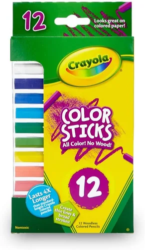 Crayola Palitos de color (12 unidades), juego de lápices de colores sin madera para niños, suministros de arte para el aula, líneas finas y trazos