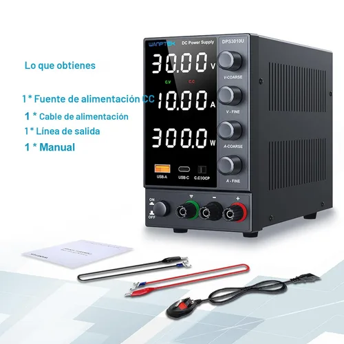 Miniatura 6 de Fuente de alimentación CC variable 0-30V 0-10A, fuentes de alimentación de banco reguladas de conmutación ajustable con codificador grueso y perilla