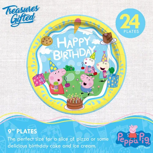 Miniatura 2 de Treasures Gifted Decoraciones de cumpleaños con licencia oficial de Peppa Pig – Sirve a 24 invitados – Juego clásico de vajilla – Suministros