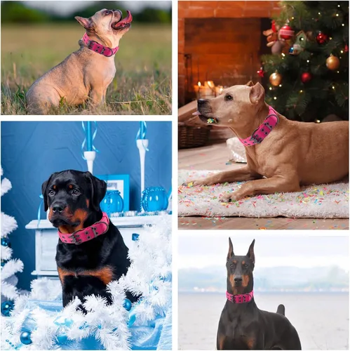 Miniatura 7 de Collar reflectante para perro táctico resistente con mango de control y hebilla de metal para entrenamiento de perros (M, rosa)