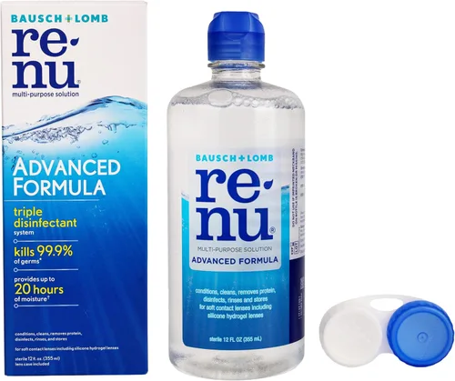 Renu - Solución para lentes de contacto, fórmula avanzada, solución multiusos con estuche para lentes, limpia suavemente, desinfecta, hidrata y