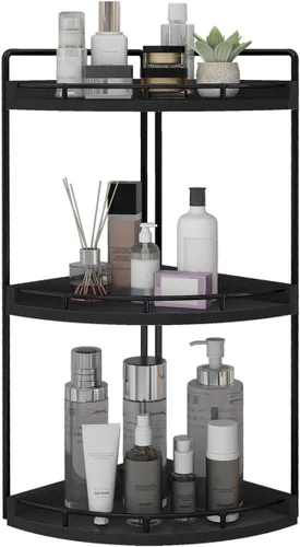 Dorhors Organizador de baño esquinero de 3 niveles para almacenamiento, bandeja de tocador, organizador de encimera de madera para cocina, baño,