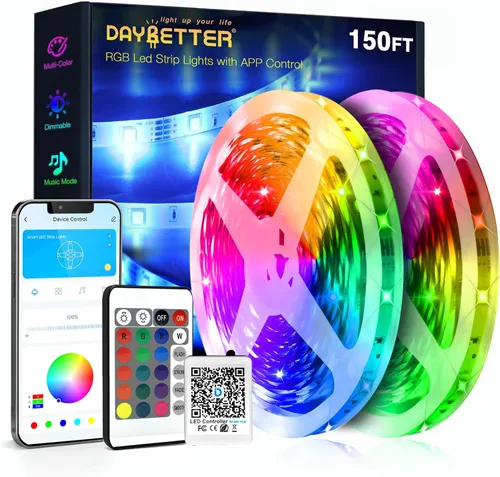 Miniatura 11 de DAYBETTER - Tira de luces LED inteligentes de 32.8 pies, kits de tira de luces LED RGB 2835 con control remoto de 24 teclas, tira de luces LED