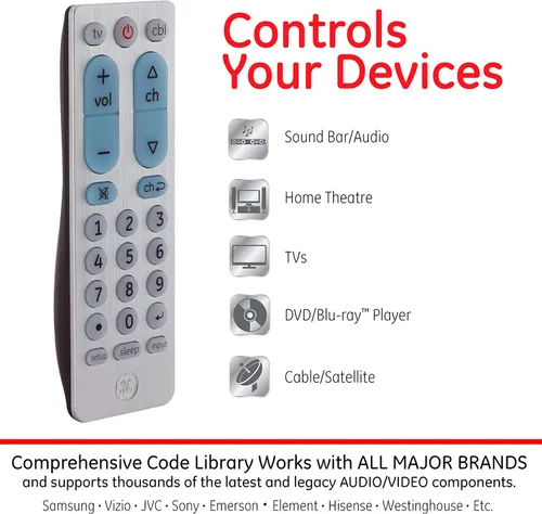 Miniatura 2 de GE Control remoto universal de 2 dispositivos, funciona con televisores inteligentes, LG, Sony, Blu Ray, DVD, DVR, Roku, Apple TV y otros