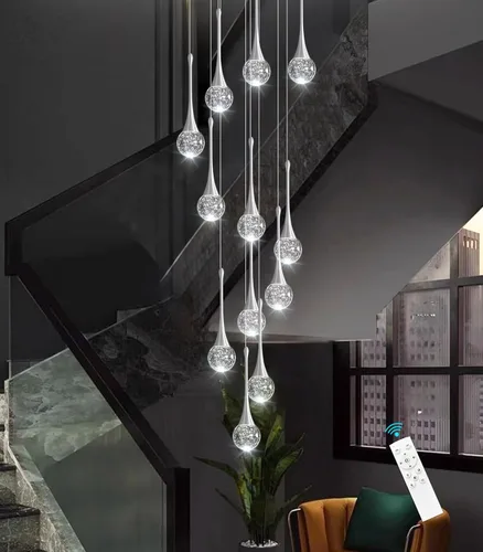 Miniatura 18 de 16 Luces Moderna Lámpara de Techo de Cristal Glam para Techo Alto, Lámpara Colgante LED Regulable para Escalera, Vestíbulo, Entrada, Sala de Estar