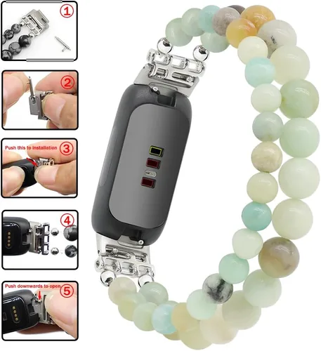 Miniatura 6 de C&L Accessories Brazaletes compatibles con Fitbit Inspire 3 para mujeres, pulsera con cuentas, correa de reemplazo ajustable con gemas