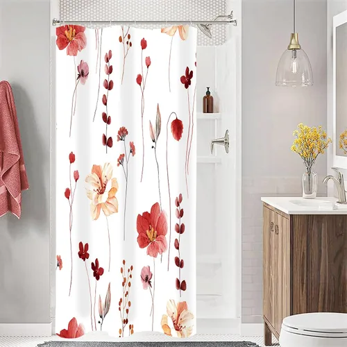 Miniatura 31 de Gibelle Cortina de ducha con estampado floral de acuarela, cortina de ducha retro naranja azul marino para baño, juego de cortina de ducha moderna