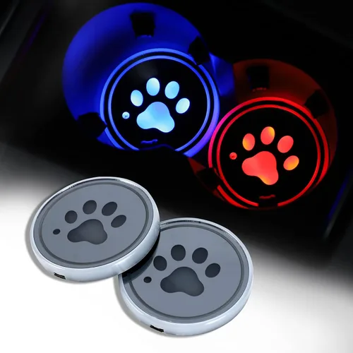 Miniatura 6 de ACODABLEM Paquete de 2 luces LED portavasos, posavasos para automóvil con 7 colores cambiantes, tapete de carga USB, almohadilla luminiscente