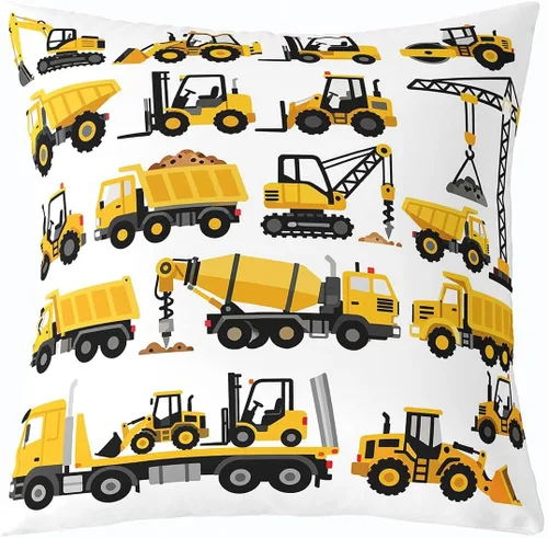 Miniatura 2 de Juego de 2 fundas de almohada de 16 x 16 pulgadas, fundas de almohada de vehículos de construcción suaves para sala de estar, dormitorio, equipos