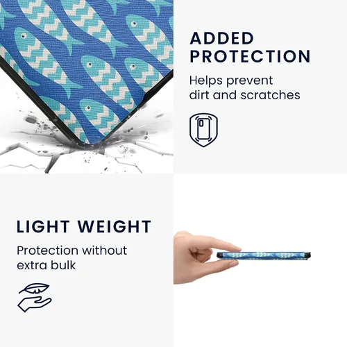 Miniatura 4 de kwmobile Funda compatible con Amazon Kindle PaperWhite - Funda para lector electrónico - Azul pez pequeño/azul claro/blanco