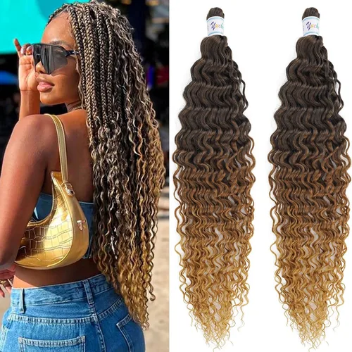 Miniatura 34 de Cabello para trenzar rizado ondulado negro 1B preestirado de onda oceánica profunda de ganchillo bohemio para trenzar de 16 pulgadas, 2 paquetes