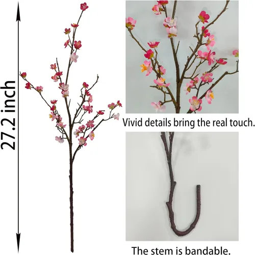 Miniatura 3 de Flores de Ciruelo Artificiales, 6 Piezas de Flores de Cerezo Rosa, Ramas Falsas para Vaso, Ramas de Cerezo Artificiales para Decoración de Hogar